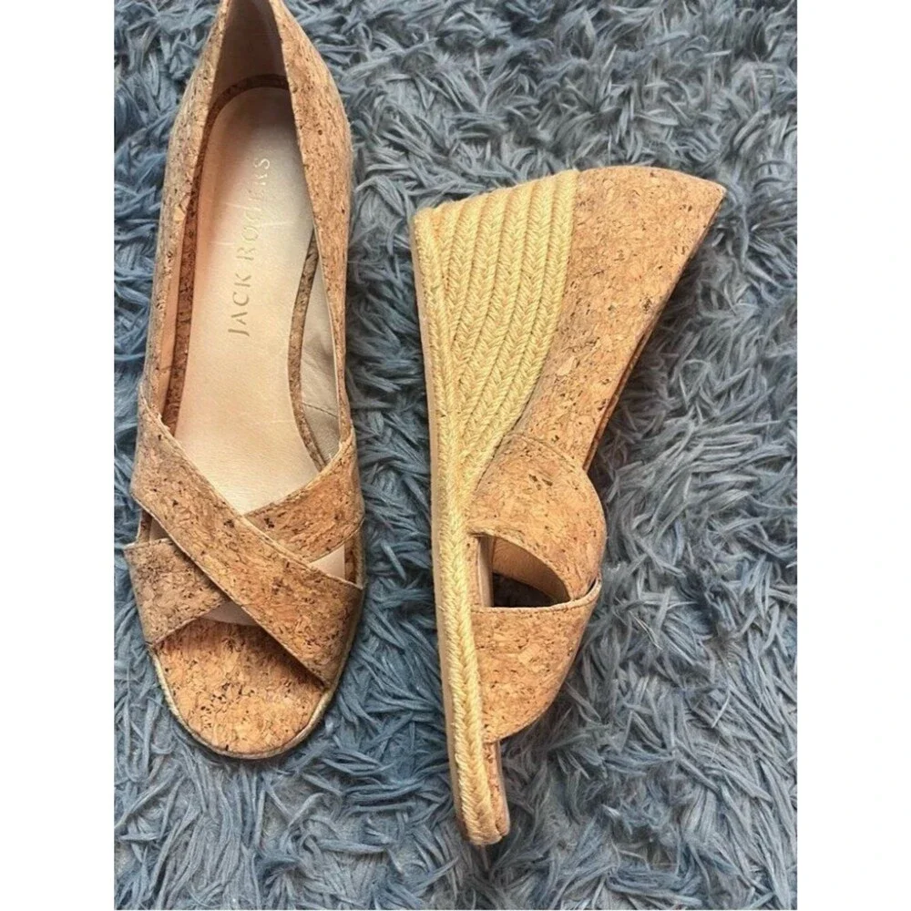 Jack Rogers Kork Palmer Crisscross Wedge Espadrille Size 10